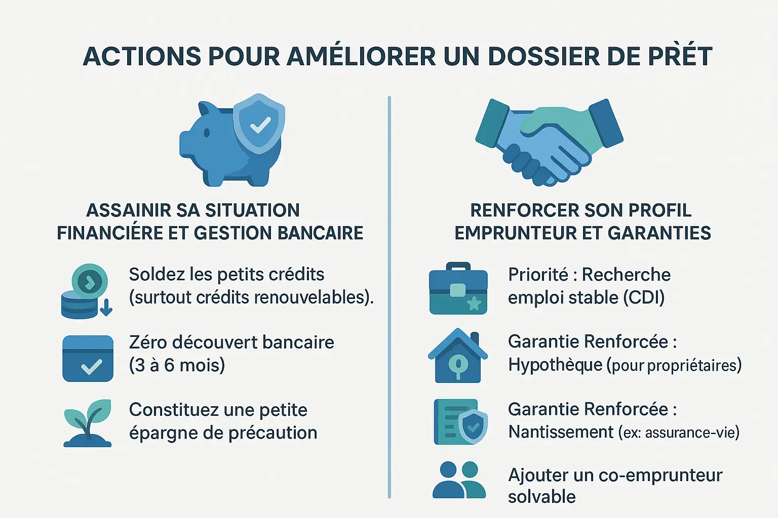 Illustration des actions pour améliorer un dossier de prêt