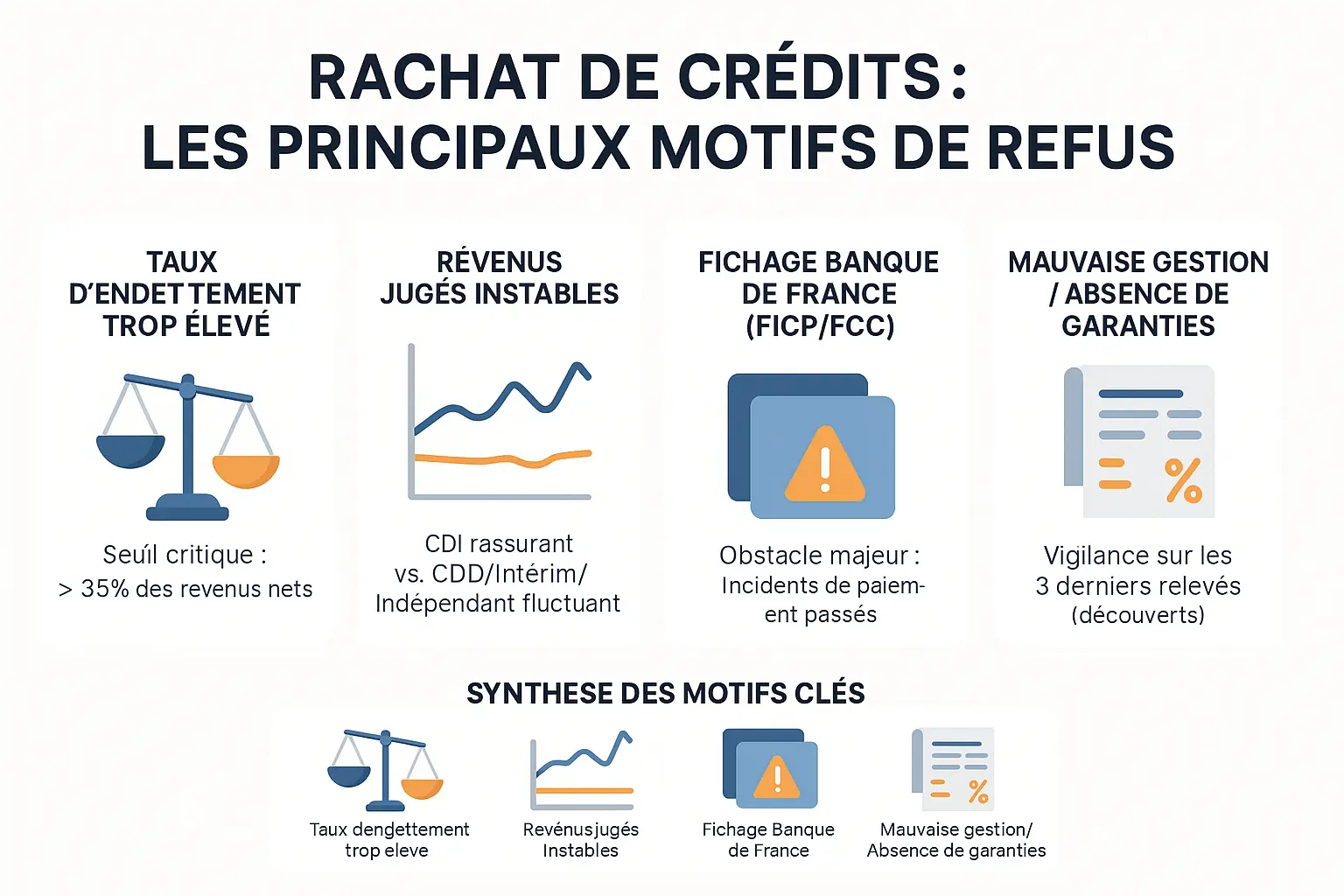Illustration représentant les motifs de refus de rachat de crédit