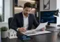 Banque et dossier de prêt immobilier avec documents et graphiques
