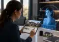 Consultation entre professionnel et agent IA pour négociation crédit immobilier