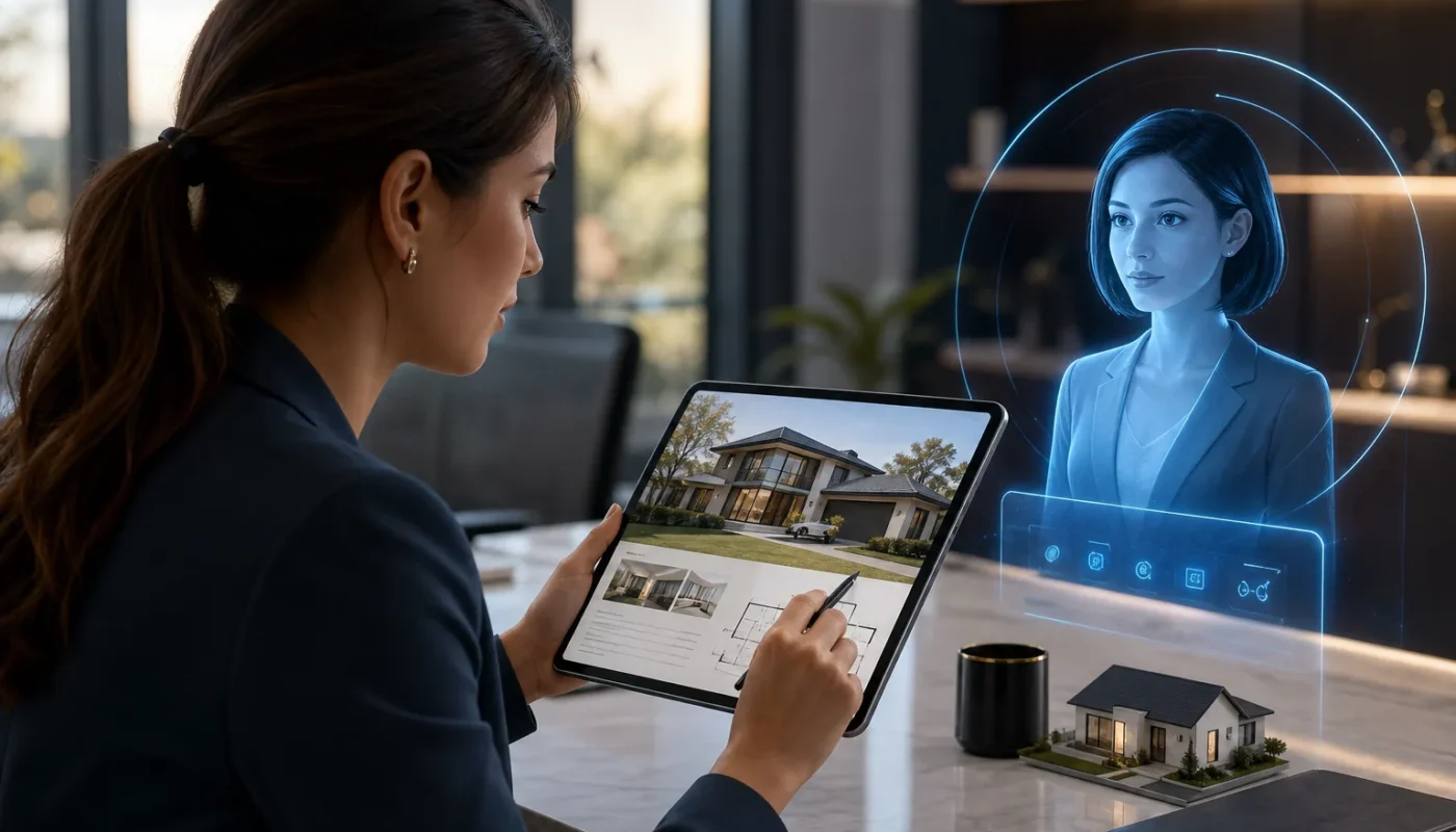Consultation entre professionnel et agent IA pour négociation crédit immobilier