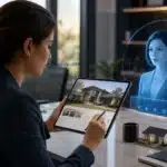 Consultation entre professionnel et agent IA pour négociation crédit immobilier
