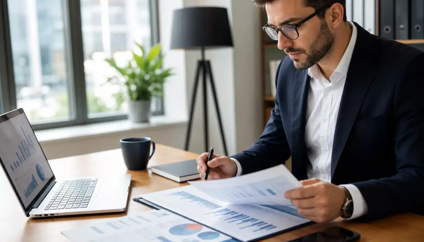 Contrat d'assurance prêt immobilier avec documents et calculatrice