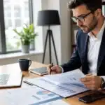Contrat d'assurance prêt immobilier avec documents et calculatrice
