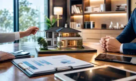 Financement immobilier prêt relais avec documents et calculs financiers