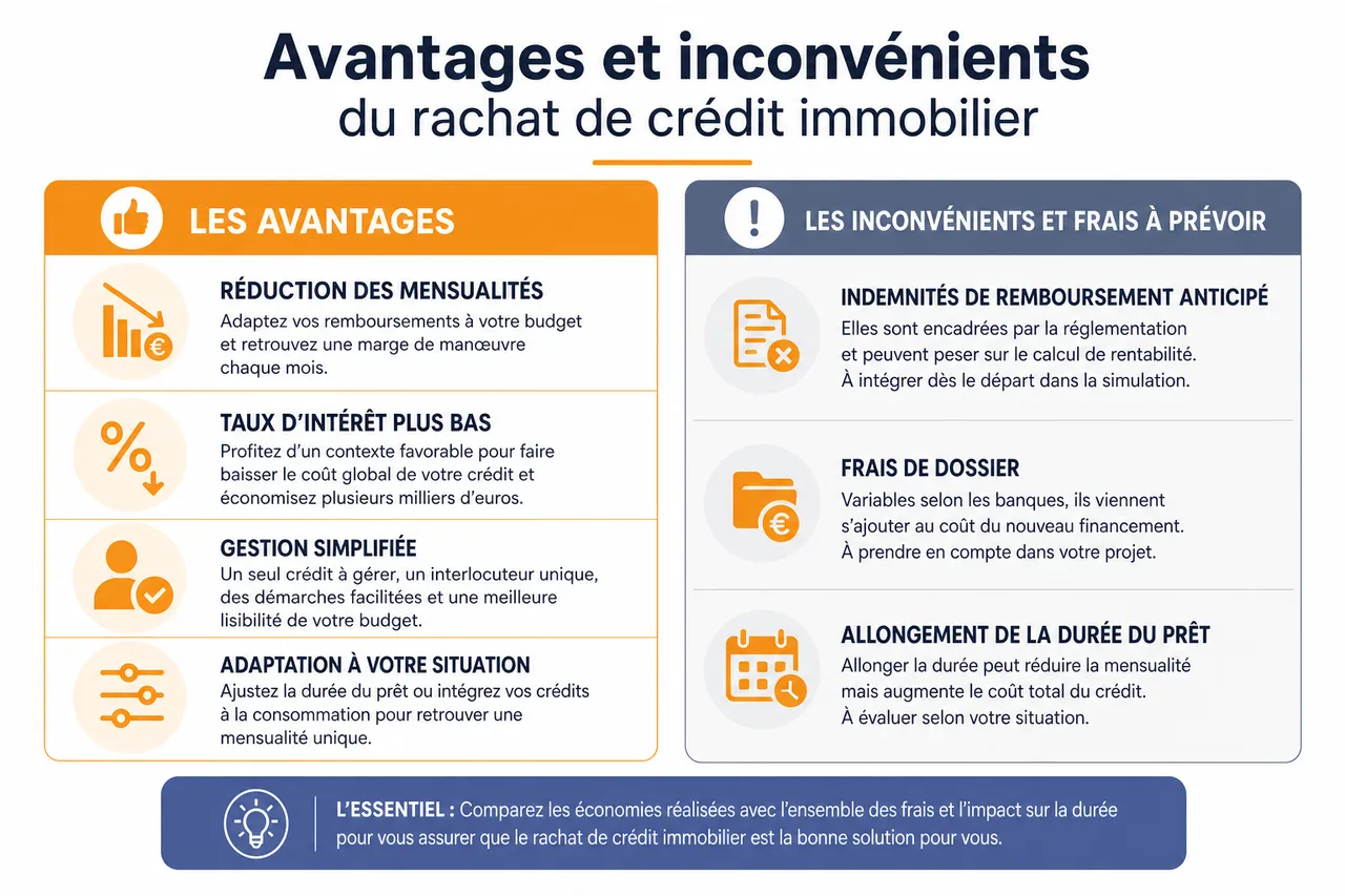 Rachat de crédit immobilier : comment réduire vos mensualités et le coût total de votre prêt ? , Avantages et inconvénients du rachat de crédit immobilier