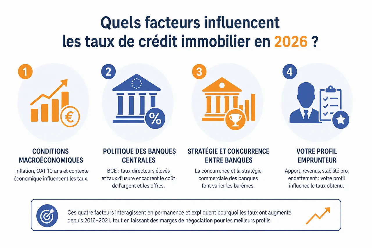 Taux de crédit immobilier en 2026 : comment obtenir le meilleur taux pour votre projet ? , Quels facteurs influencent les taux de crédit immobilier en 2026 ?
