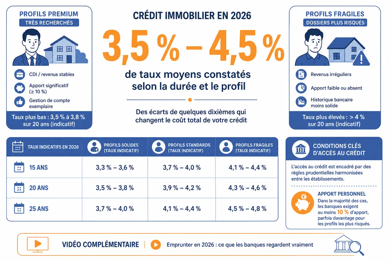 Crédit immobilier en 2026: conditions, étapes et erreurs à éviter avant de vous engager , Taux, conditions et critères d’éligibilité en 2026
