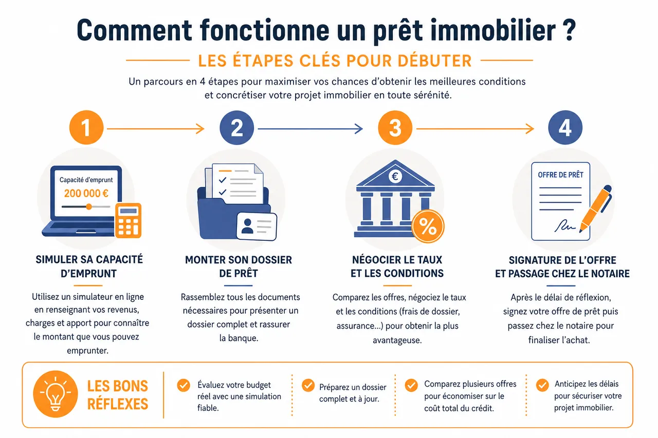 Prêt immobilier pour débutants: par où commencer quand on n’y connaît rien? , Comment fonctionne un prêt immobilier? Les étapes clés pour débuter
