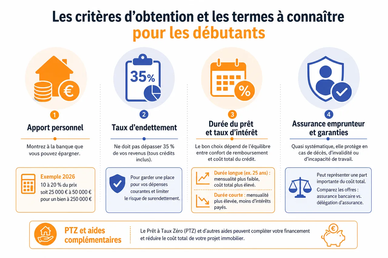 Prêt immobilier pour débutants: par où commencer quand on n’y connaît rien? , Les critères d’obtention et les termes à connaître pour les débutants