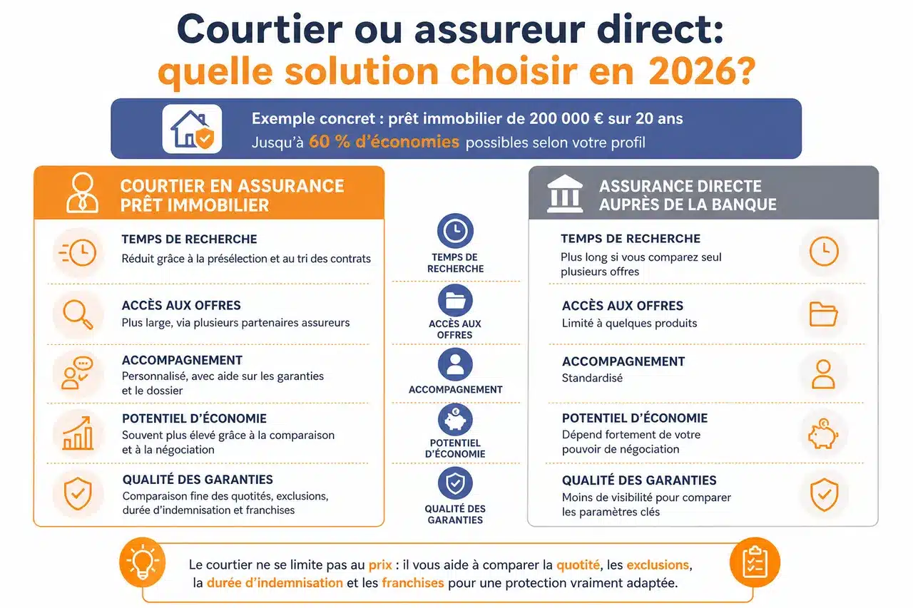 Courtier en assurance de prêt immobilier, est-ce vraiment utile pour faire baisser la note? , Courtier ou assureur direct: quelle solution choisir en 2026?
