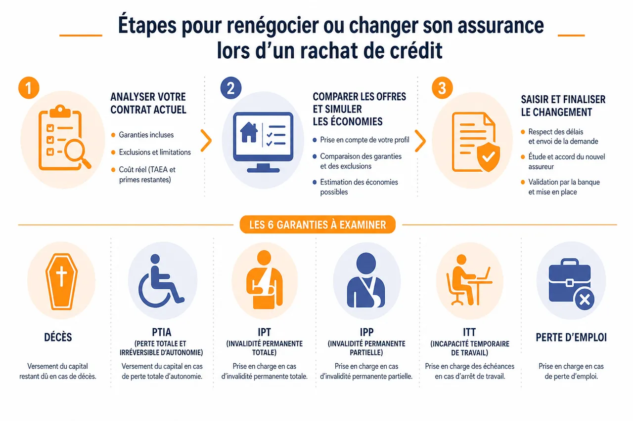 Assurance de prêt immobilier et rachat de crédit, comment en profiter pour renégocier vos garanties? , Étapes pour renégocier ou changer son assurance lors d’un rachat de crédit