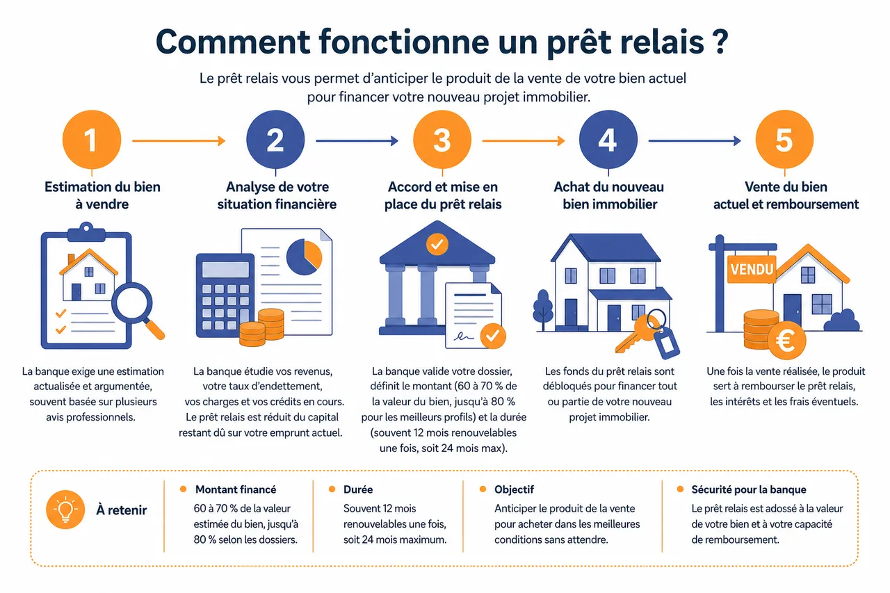 Prêt relais immobilier, fonctionnement, risques et cas où il vaut vraiment le coup , Comment fonctionne un prêt relais?