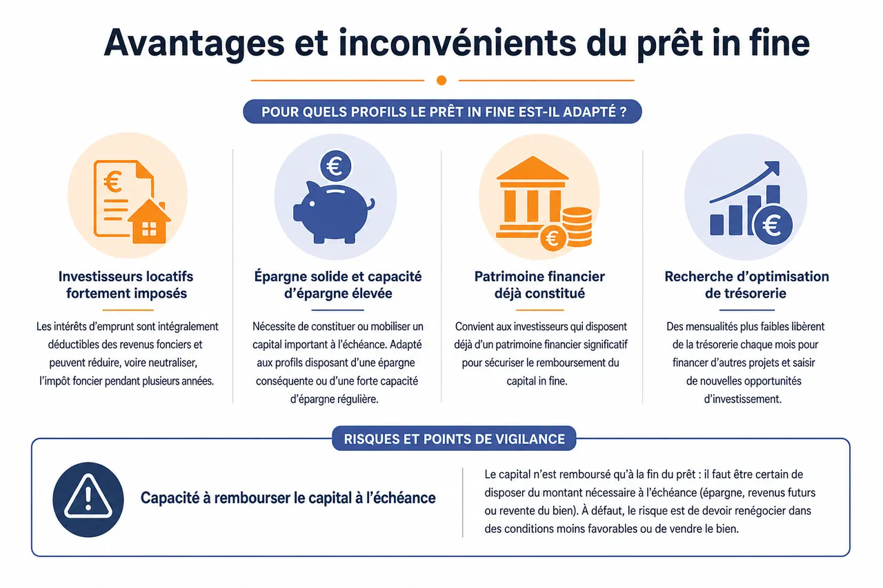 Prêt in fine immobilier pour investir, pour qui est-ce une bonne idée? , Avantages et inconvénients du prêt in fine