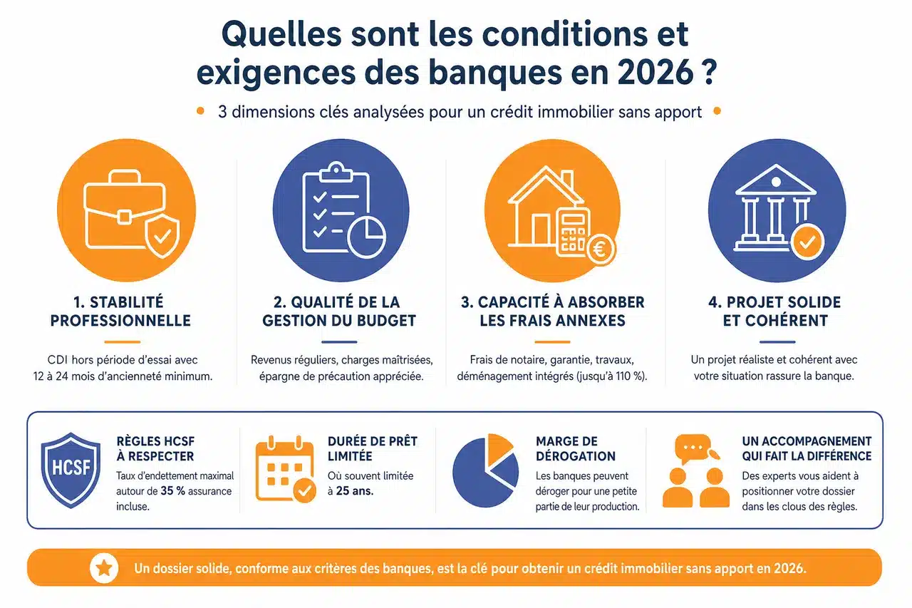 Crédit immobilier sans apport en 2026 est-ce encore possible et à quelles conditions? , Quelles sont les conditions et exigences des banques?