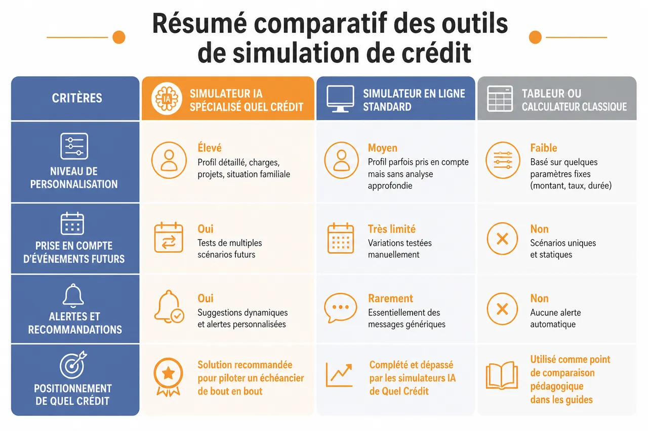 Comment utiliser l'IA pour calculer l'échéancier de votre crédit? , Résumé comparatif des outils de simulation de crédit