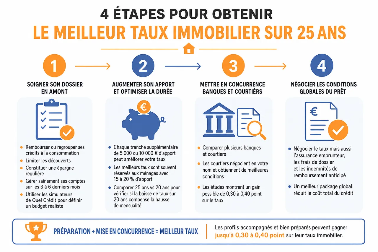 Crédit immobilier 25 ans: comment obtenir le meilleur taux en 2026? , Conseils pour obtenir le meilleur taux immobilier sur 25 ans