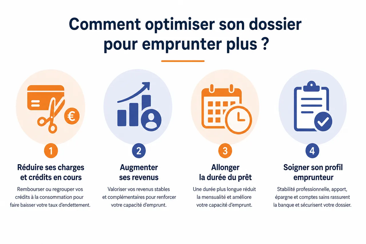 Taux d’endettement maximum en crédit immobilier, comment calculer votre marge de manœuvre? , Comment optimiser son dossier pour emprunter plus?