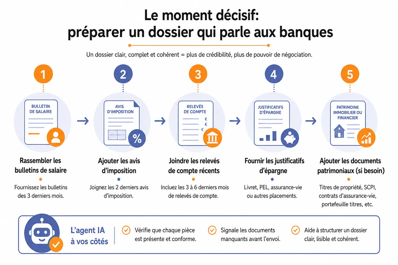Comment négocier son crédit immobilier avec un agent IA? , Le moment décisif: préparer un dossier qui parle aux banques