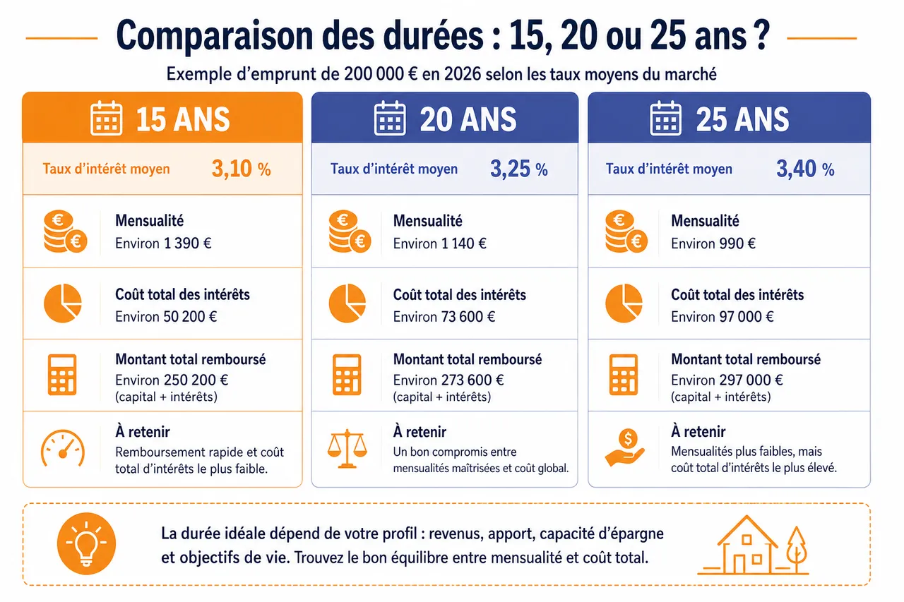 Crédit immobilier sur 15, 20 ou 25 ans, quelle durée choisir selon votre profil? , Comparaison des durées: 15, 20 ou 25 ans?