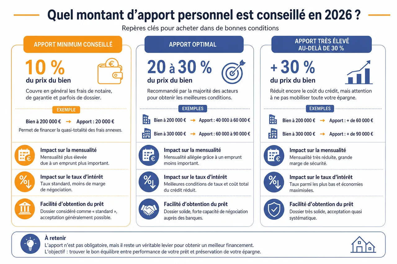 Apport personnel pour un achat immobilier, combien prévoir sans mettre en danger votre épargne? , Quel montant d'apport personnel est conseillé en 2026?
