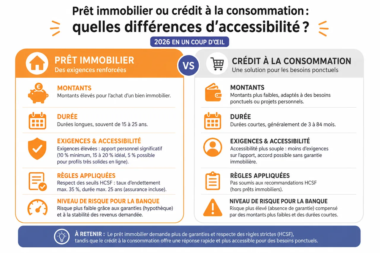 Banques et organismes de crédit: qui accepte le plus de dossiers en 2026? , Prêt immobilier ou crédit à la consommation: quelles différences d’accessibilité?