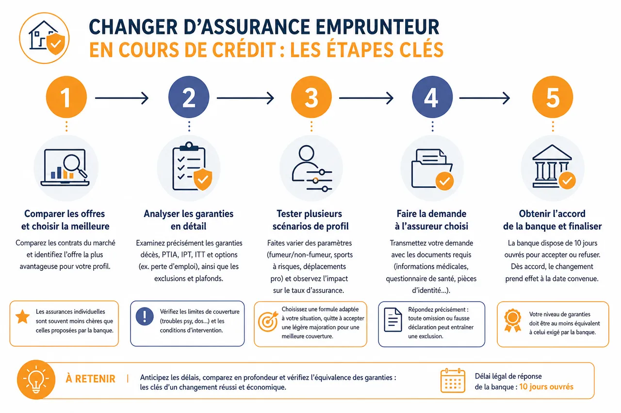 Changer d’assurance de prêt en cours de crédit, étapes clés et pièges à éviter , Étapes pour changer d’assurance emprunteur en cours de crédit