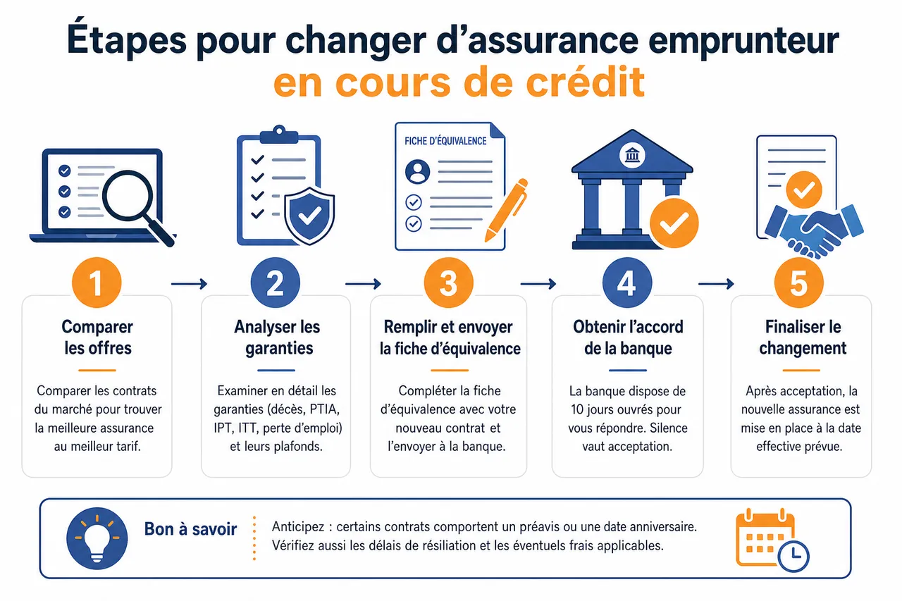 Changer d’assurance de prêt en cours de crédit, étapes clés et pièges à éviter , Étapes pour changer d’assurance emprunteur en cours de crédit