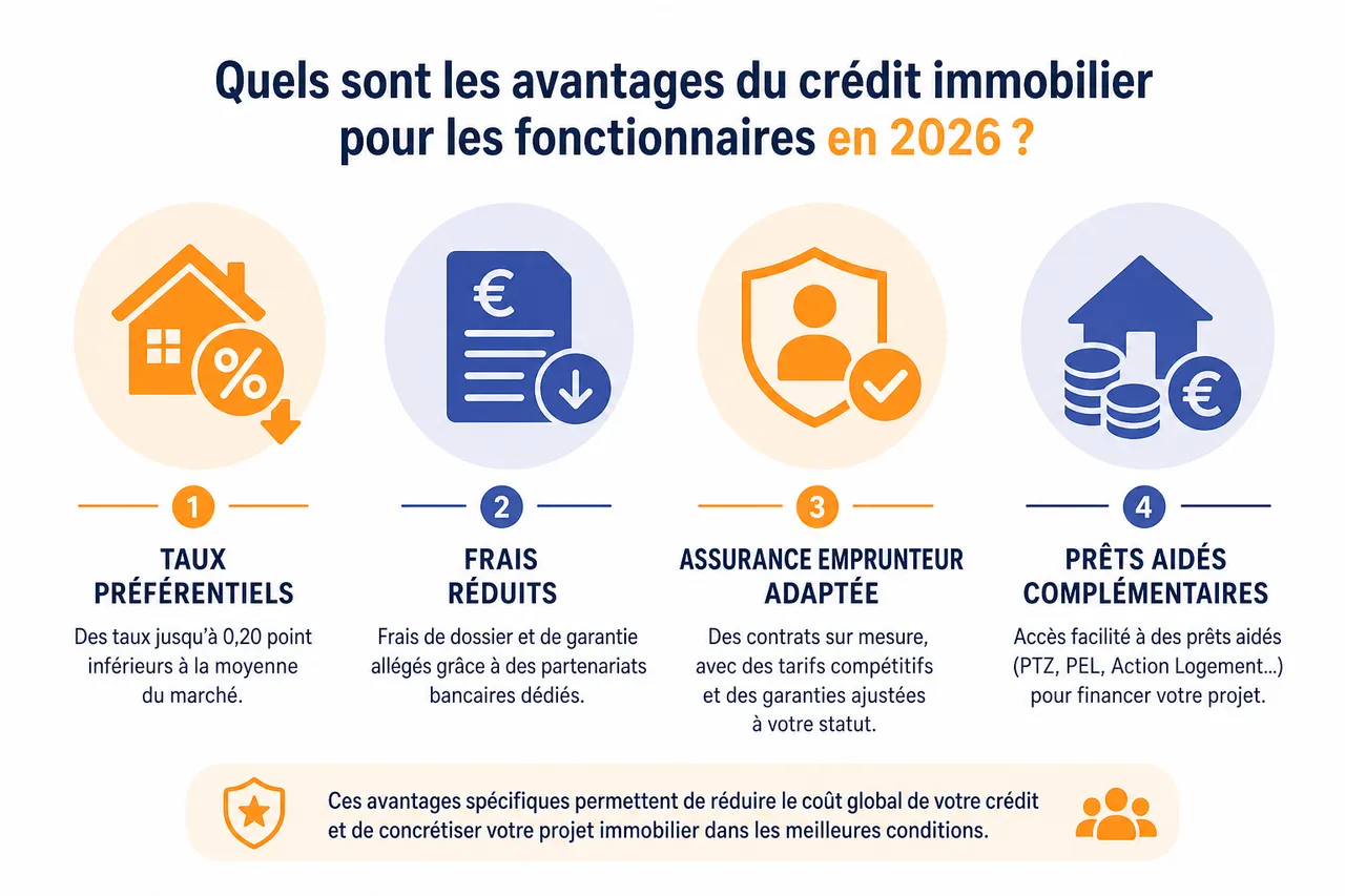 Crédit immobilier pour fonctionnaires, avantages spécifiques, taux et conditions à connaître , Quels sont les avantages du crédit immobilier pour les fonctionnaires en 2026?