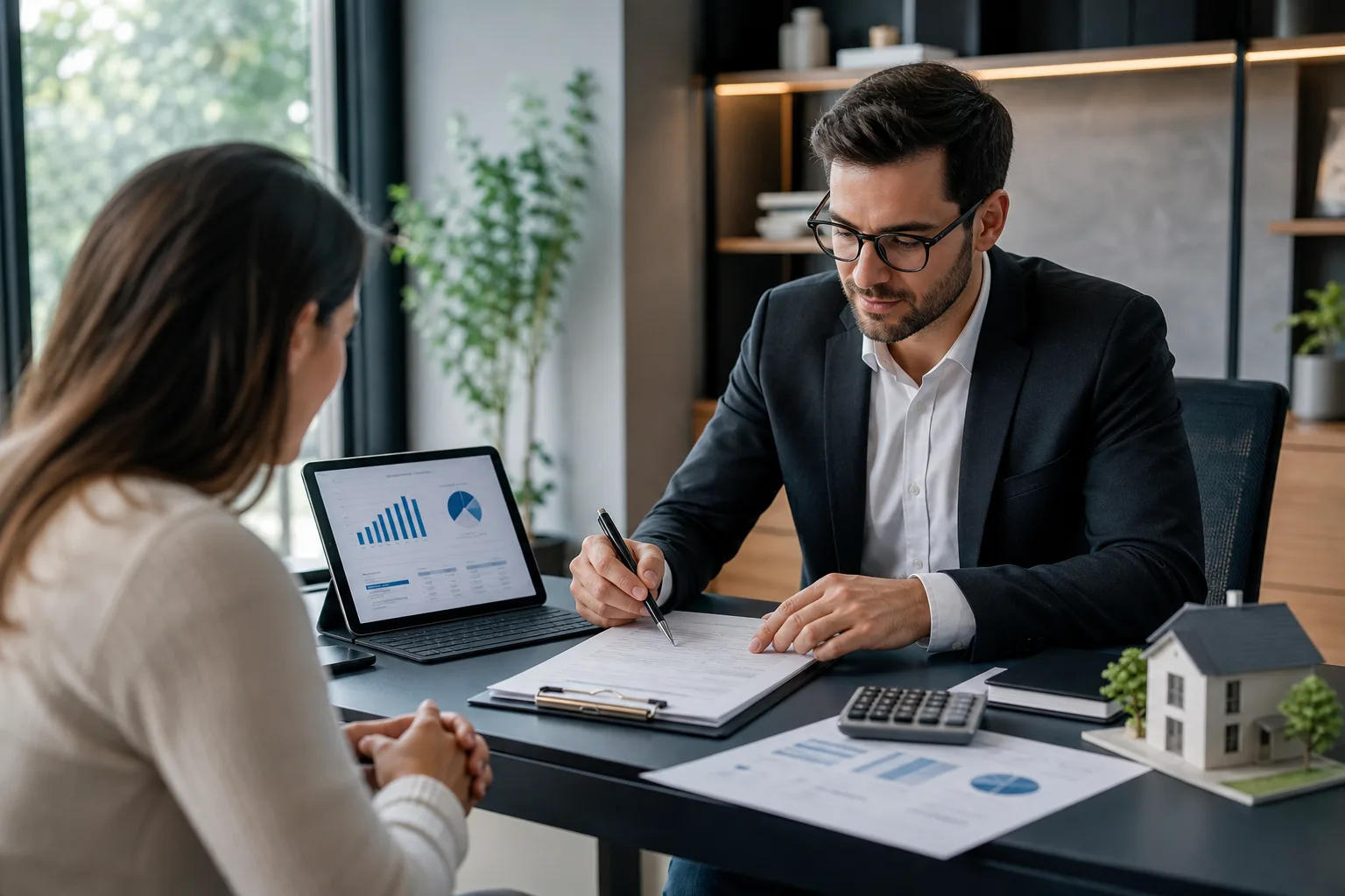Calculatrice et documents financiers pour optimiser capacité d'emprunt