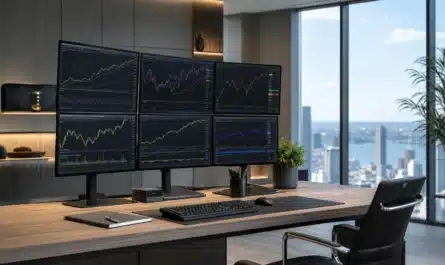 Portefeuille d'investissement PEA avec graphiques financiers et actions