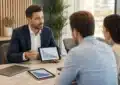 Conseillers financiers analysant un plan de rachat de crédit immobilier