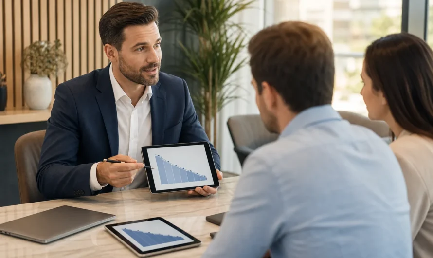 Conseillers financiers analysant un plan de rachat de crédit immobilier