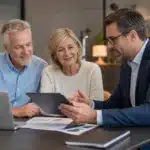 Seniors discutant d'un crédit immobilier après 60 ans
