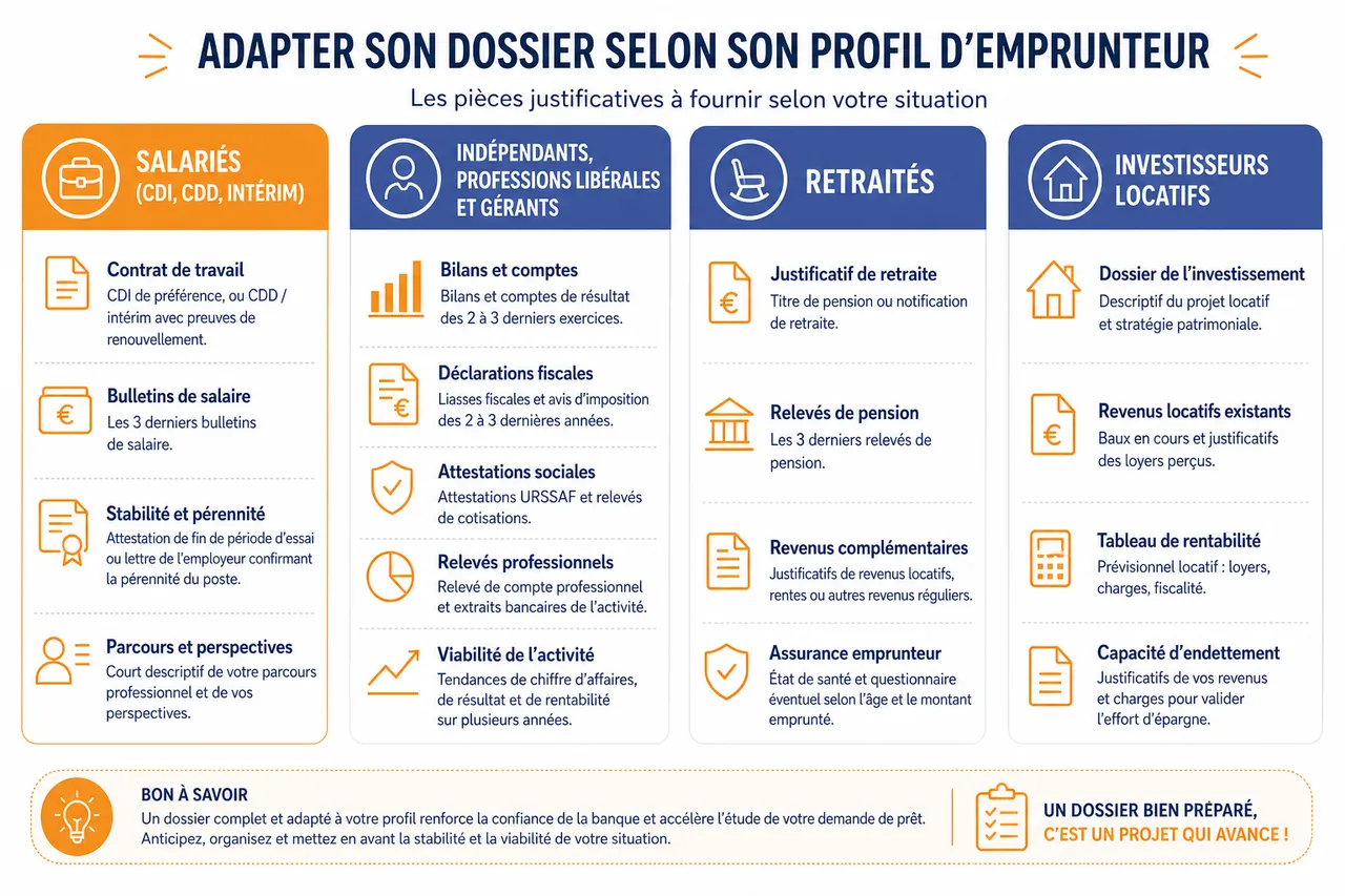 Dossier de prêt immobilier, la checklist des justificatifs à fournir (et ceux qu’on oublie toujours) , Adapter son dossier selon son profil d’emprunteur