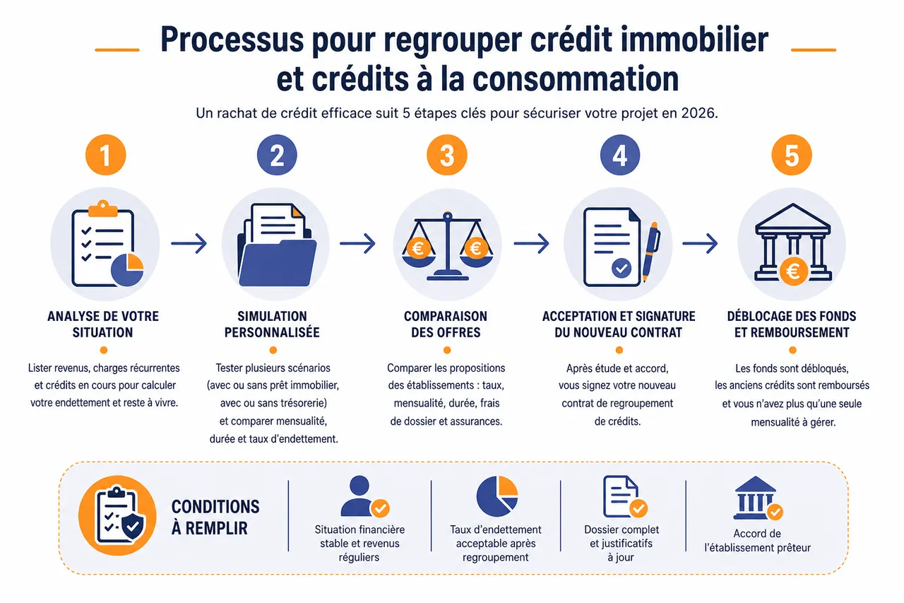 Regrouper crédit immobilier et crédits à la consommation, dans quels cas c’est vraiment intéressant? , Processus et conditions pour regrouper crédit immobilier et crédits à la consommation