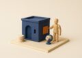 Maison miniature, globe et pile de pièces symbolisant l'achat immobilier en Algérie par un émigré