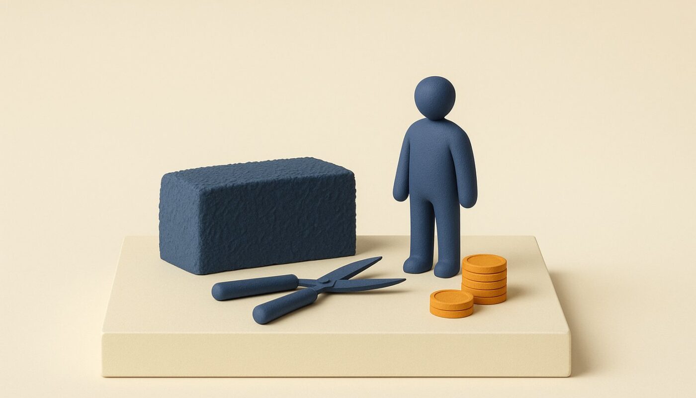 Maquette miniature d'une haie avec securateur et pieces, credit d'impot jardinage