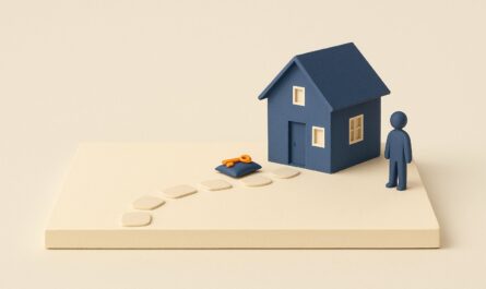 Maison miniature avec chemin de pierres et cle, achat immobilier sans credit et delai