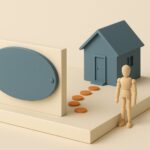 Plaque professionnelle vierge en maquette devant une petite maison, les deux achats immobiliers d'une profession libérale