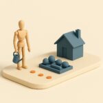 Maquette d un retraite avec un arrosoir devant un jardin et une maison, jetons oranges au sol