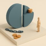 Diorama miniature d une part de SCPI coupee en deux, une chaine et des jetons figurant le credit
