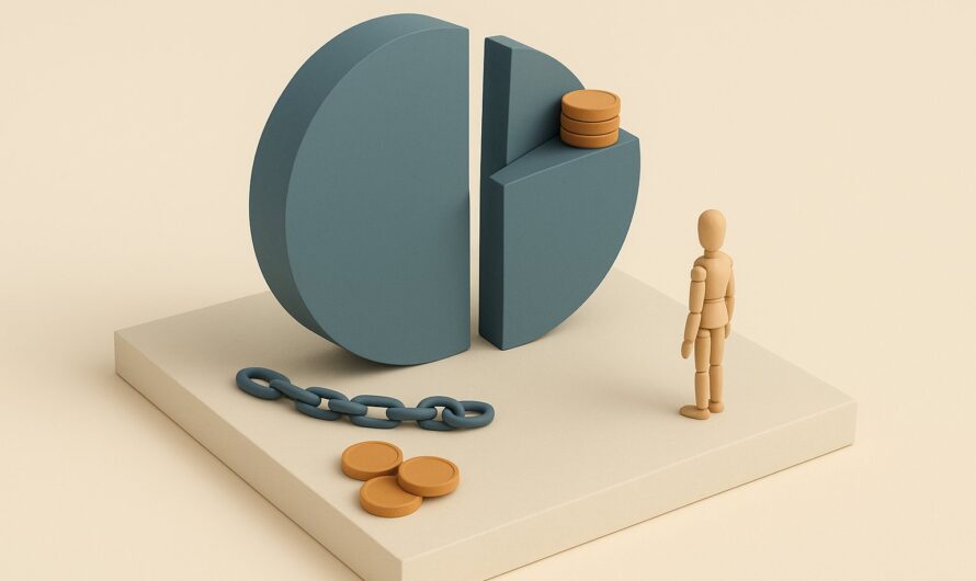Diorama miniature d une part de SCPI coupee en deux, une chaine et des jetons figurant le credit