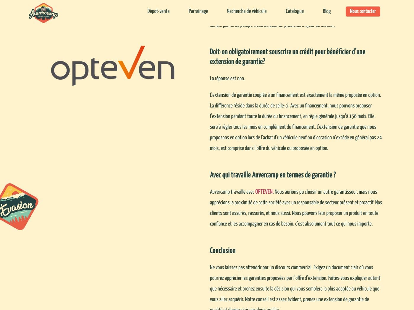 Capture du site Auvercamp : la reponse est non, mais l extension en option ne depasse pas 24 mois contre 156 mois avec un financement