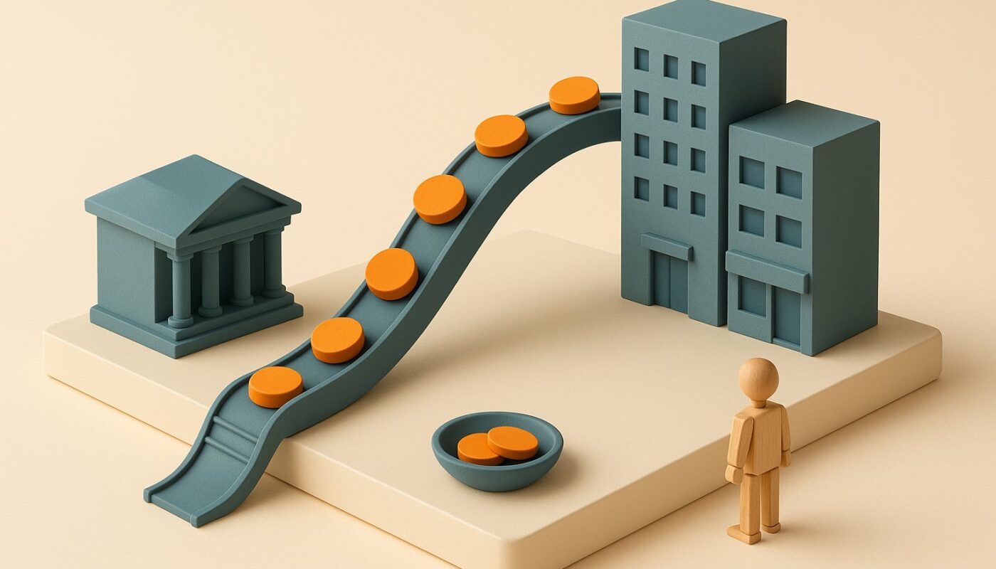 Diorama miniature d un crédit finançant un portefeuille de SCPI