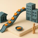 Diorama miniature d un crédit finançant un portefeuille de SCPI