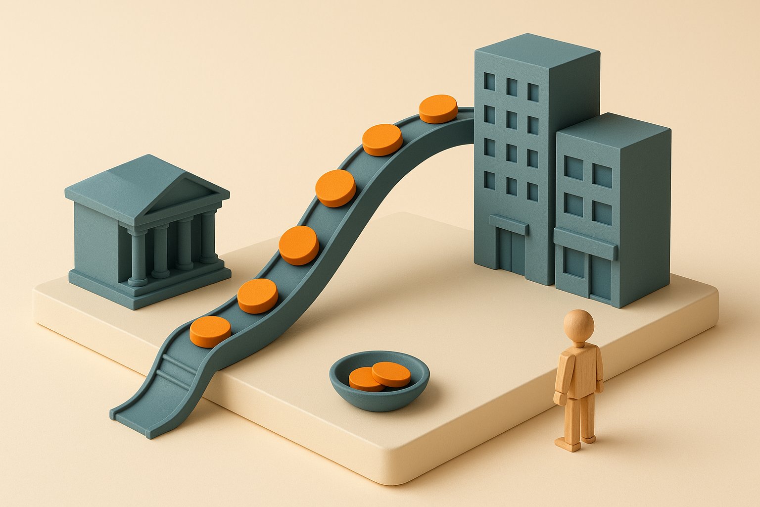 Diorama miniature d un crédit finançant un portefeuille de SCPI
