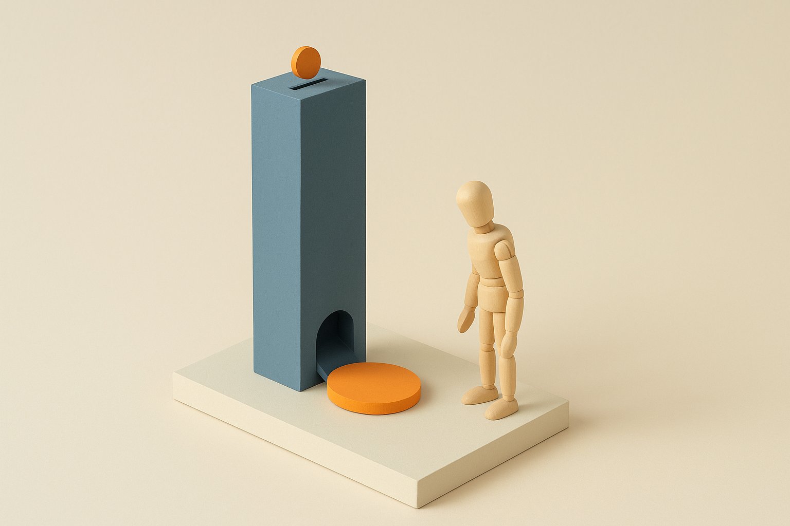 Un petit jeton orange entre en haut d un tube et un disque orange bien plus grand en ressort en bas
