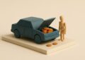Maquette de voiture au capot ouvert rempli de jetons, image du cout reel d un credit auto