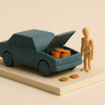 Maquette de voiture au capot ouvert rempli de jetons, image du cout reel d un credit auto